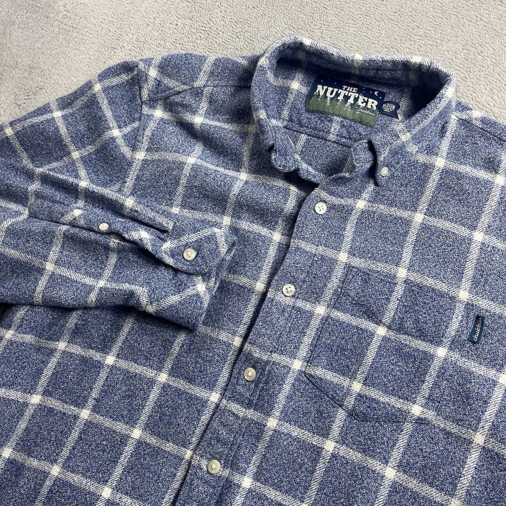 The Nutter Chubbies‎ Flannel Shirt Men's Medium Popover 1/4 Button Blue Plaid